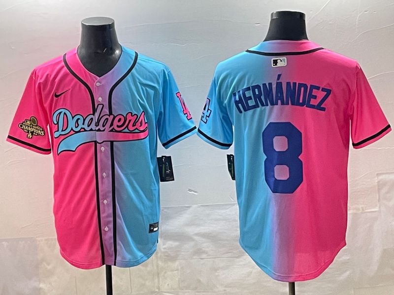 Men Los Angeles Dodgers #8 Hernandez Blue pink Game 2025 Nike MLB Jersey style 006->los angeles dodgers->MLB Jersey